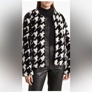Karl Lagerfeld Monochrome Houndstooth Teddy Jacket